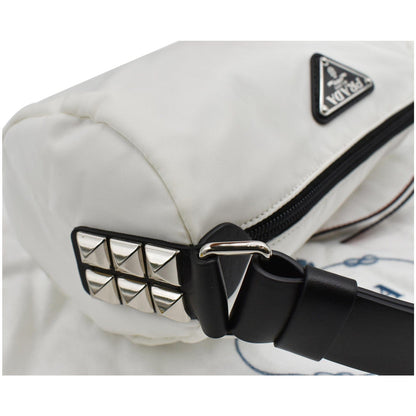 PRADA New Vela Cylindrical Nylon Shoulder Bag White