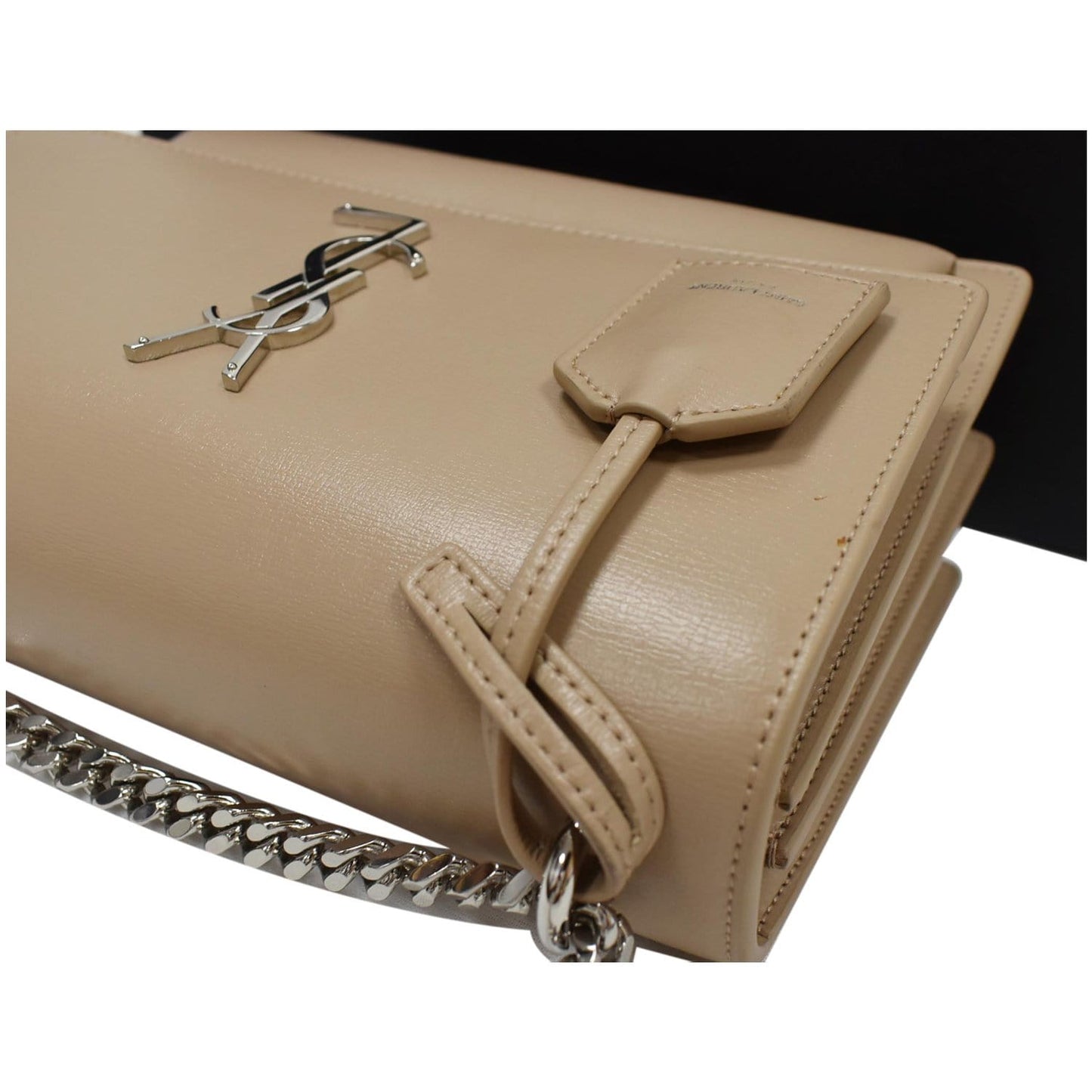 YVES SAINT LAURENT Monogram Sunset Medium Leather Shoulder Bag Beige