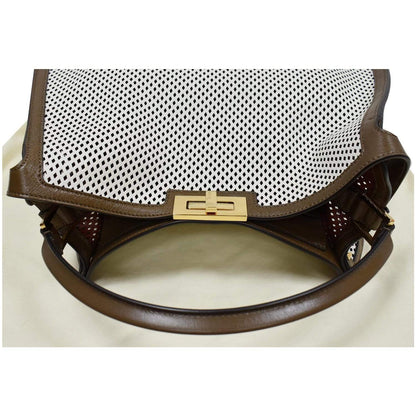 FENDI Peekaboo X-Lite Large Perforated Leather Tote Bag White