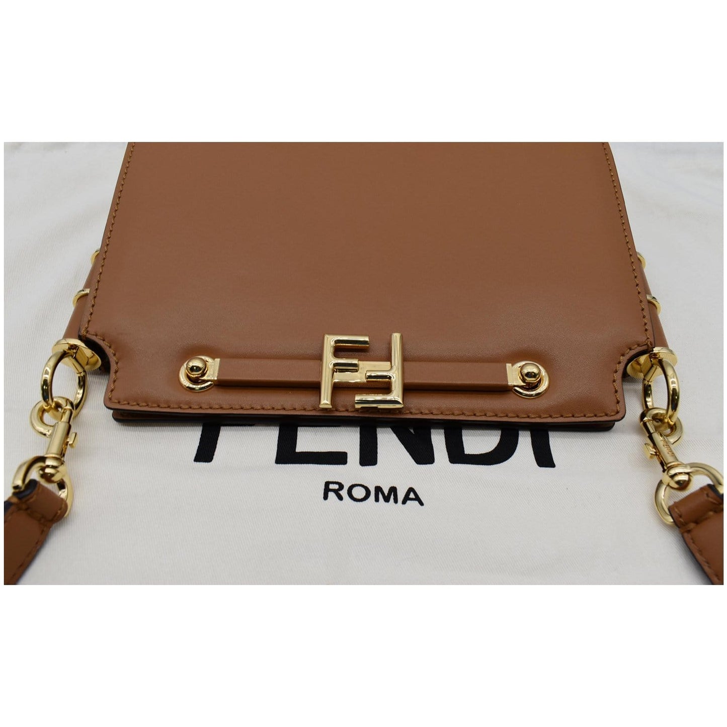FENDI Touch Leather Shoulder Bag Brown