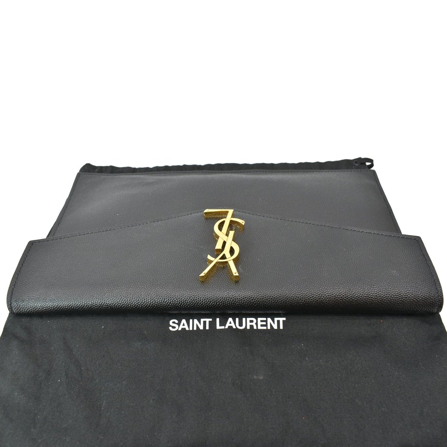 YVES SAINT LAURENT Uptown Envelope Grain De Poudre Leather Clutch Black