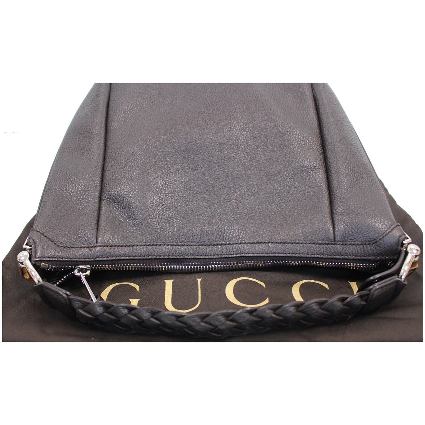 GUCCI Bamboo Bar Grained Calfskin Hobo Bag Dark Brown 336655