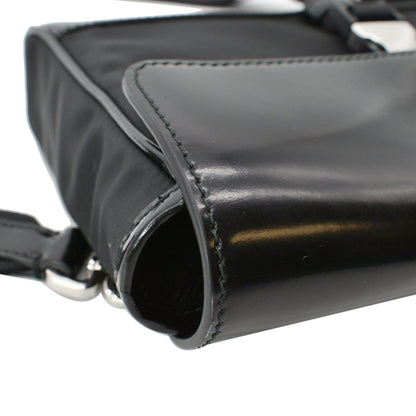 PRADA Re-Nylon Leather Shoulder Bag Black