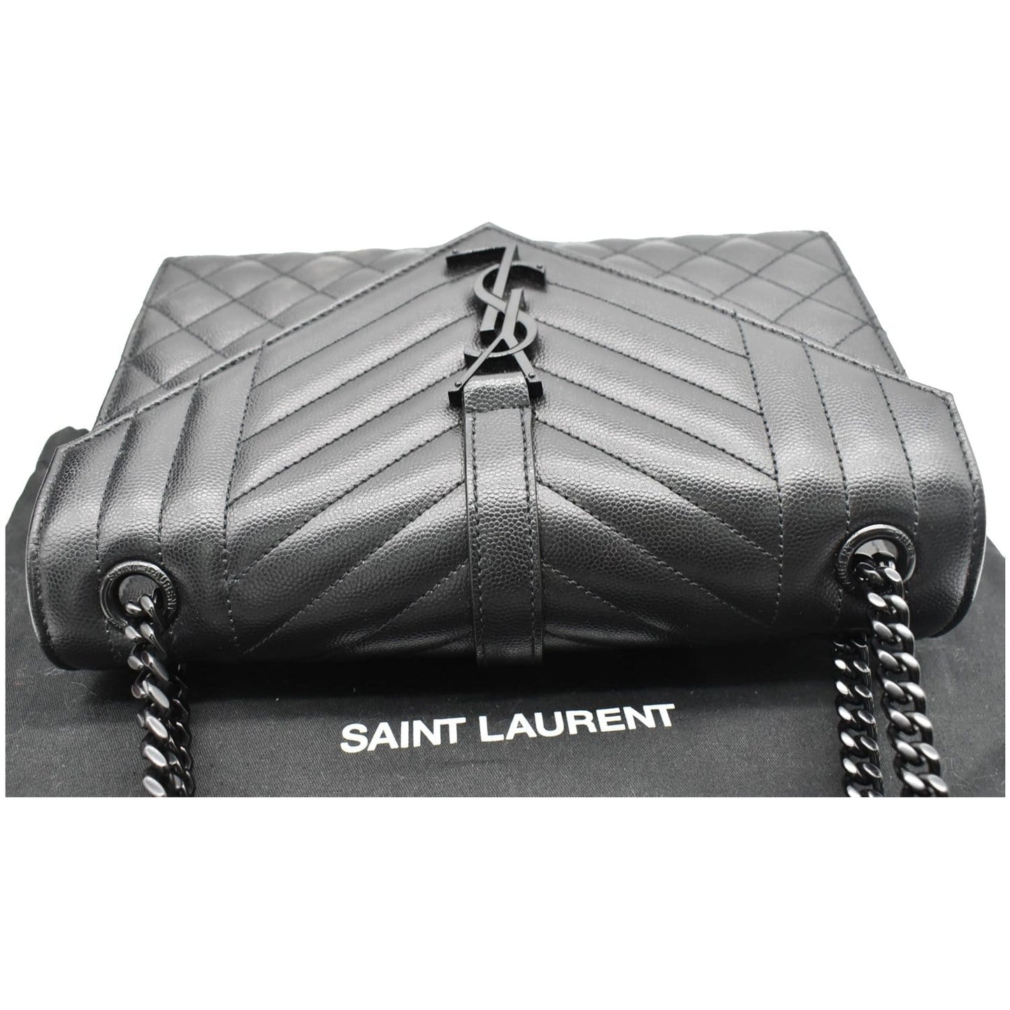 YVES SAINT LAURENT Envelope Mix Matelassé Chain Medium Leather Shoulder Bag Black