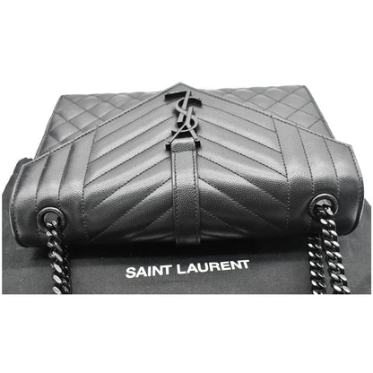 YVES SAINT LAURENT Envelope Mix Matelassé Chain Medium Leather Shoulder Bag Black