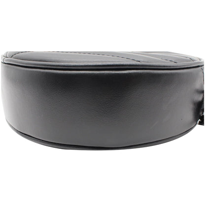 YVES SAINT LAURENT Vinyle Round Chevron Leather Camera Crossbody Bag Black