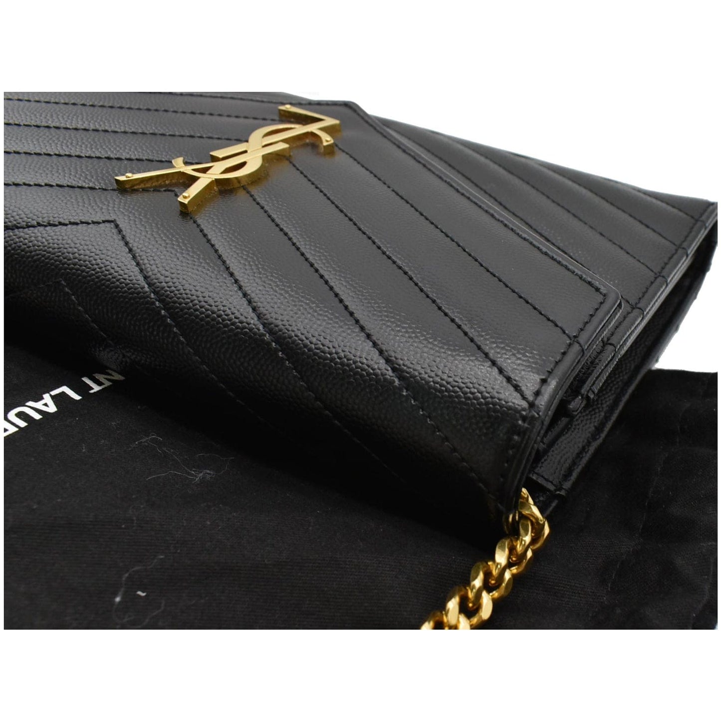 YVES SAINT LAURENT Envelope Monogram Leather Crossbody Chain Wallet Black