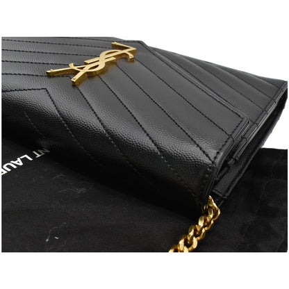 YVES SAINT LAURENT Envelope Monogram Leather Crossbody Chain Wallet Black