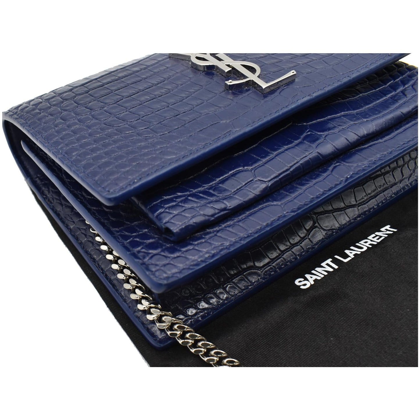 YVES SAINT LAURENT Sunset Medium Crocodile Leather Crossbody Bag Blue