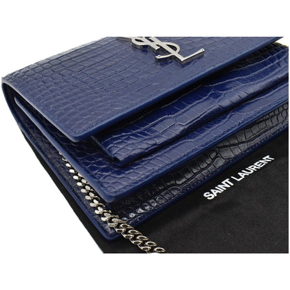 YVES SAINT LAURENT Sunset Medium Crocodile Leather Crossbody Bag Blue