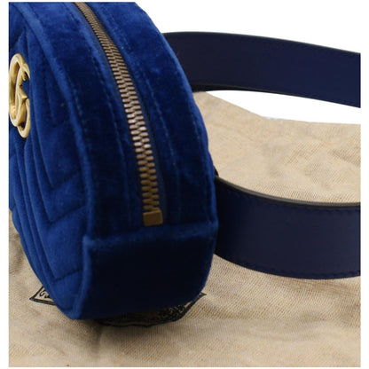 GUCCI GG Marmont Matelasse Velvet Belt Bag Blue 476434