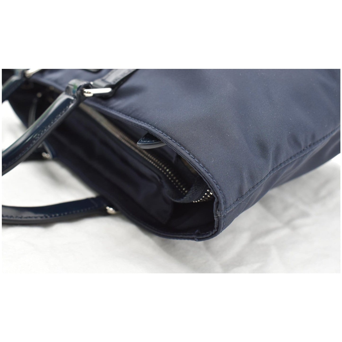 PRADA Nylon Leather Shopping Tote Shoulder Bag Dark Blue