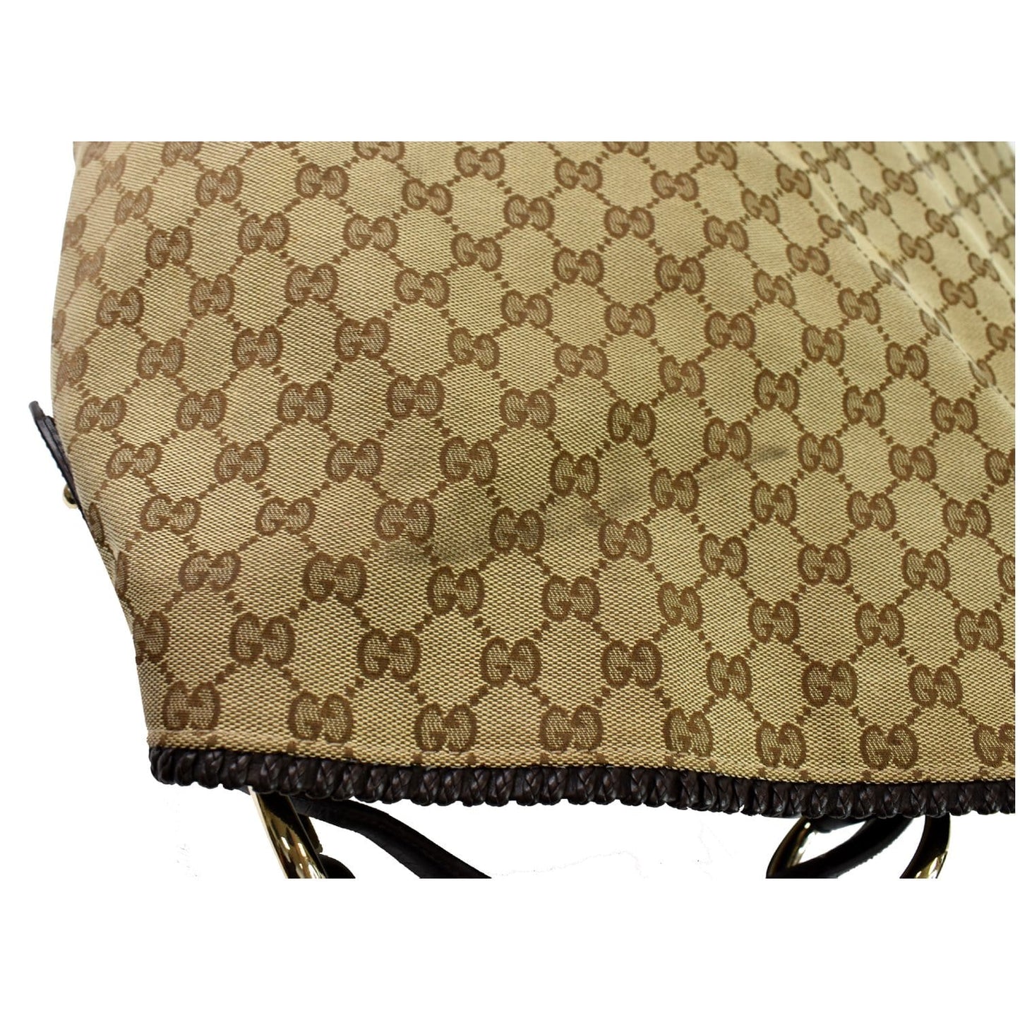 GUCCI Horsebit GG Canvas Large Hobo Bag Beige