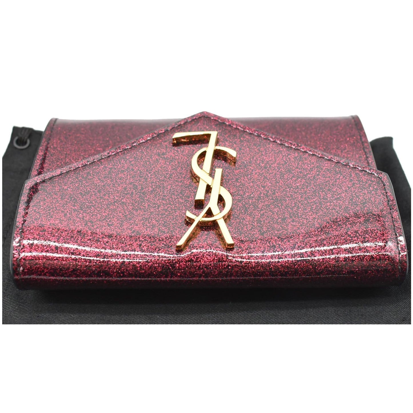 YVES SAINT LAURENT Envelope Glitter Patent Leather Wallet Red