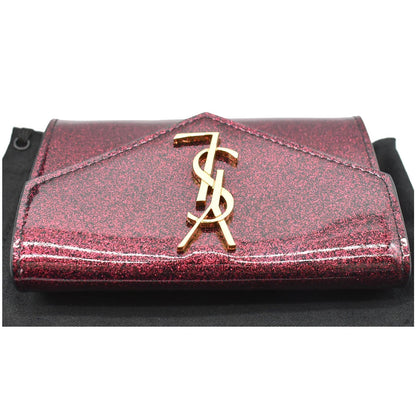 YVES SAINT LAURENT Envelope Glitter Patent Leather Wallet Red
