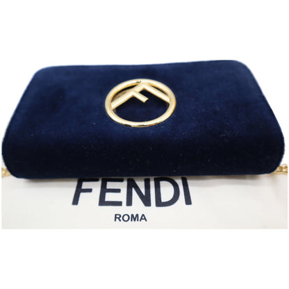 FENDI F Logo Velvet Wallet On Chain Crossbody Bag Dark Blue