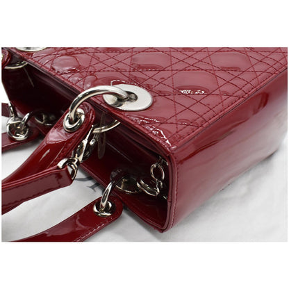 CHRISTIAN DIOR Medium Lady Dior Cannage Patent Leather Shoulder Bag Red