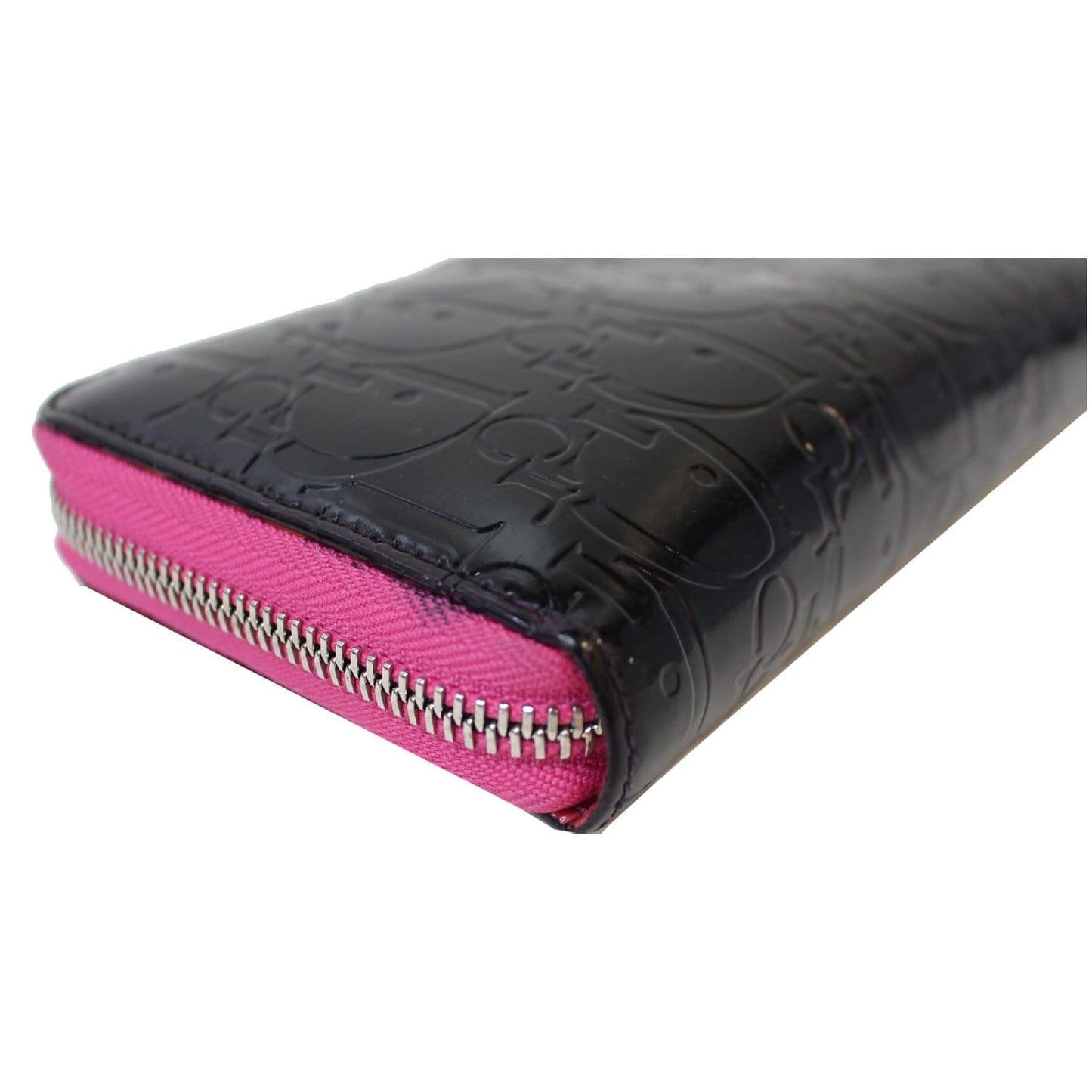 CHRISTIAN DIOR Diorissimo Patent Leather Zip Around Wallet Black