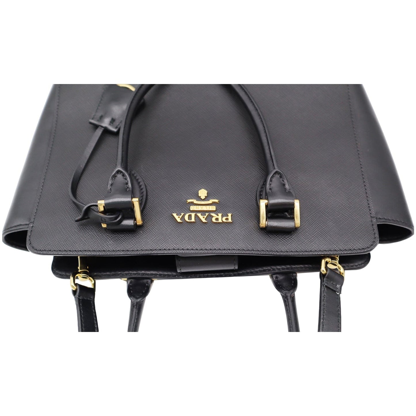 PRADA Top Handle Saffiano Leather Tote Crossbody Bag Black