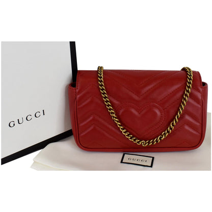 GUCCI GG Marmont Matelasse Leather Super Mini Crossbody Bag Red