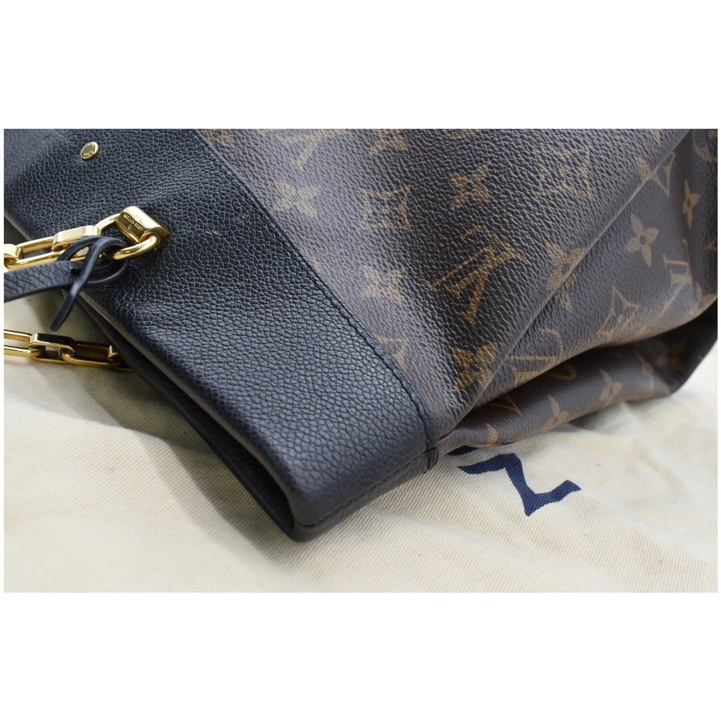 LOUIS VUITTON Pallas Chain Monogram Canvas Shopper Tote Bag Brown