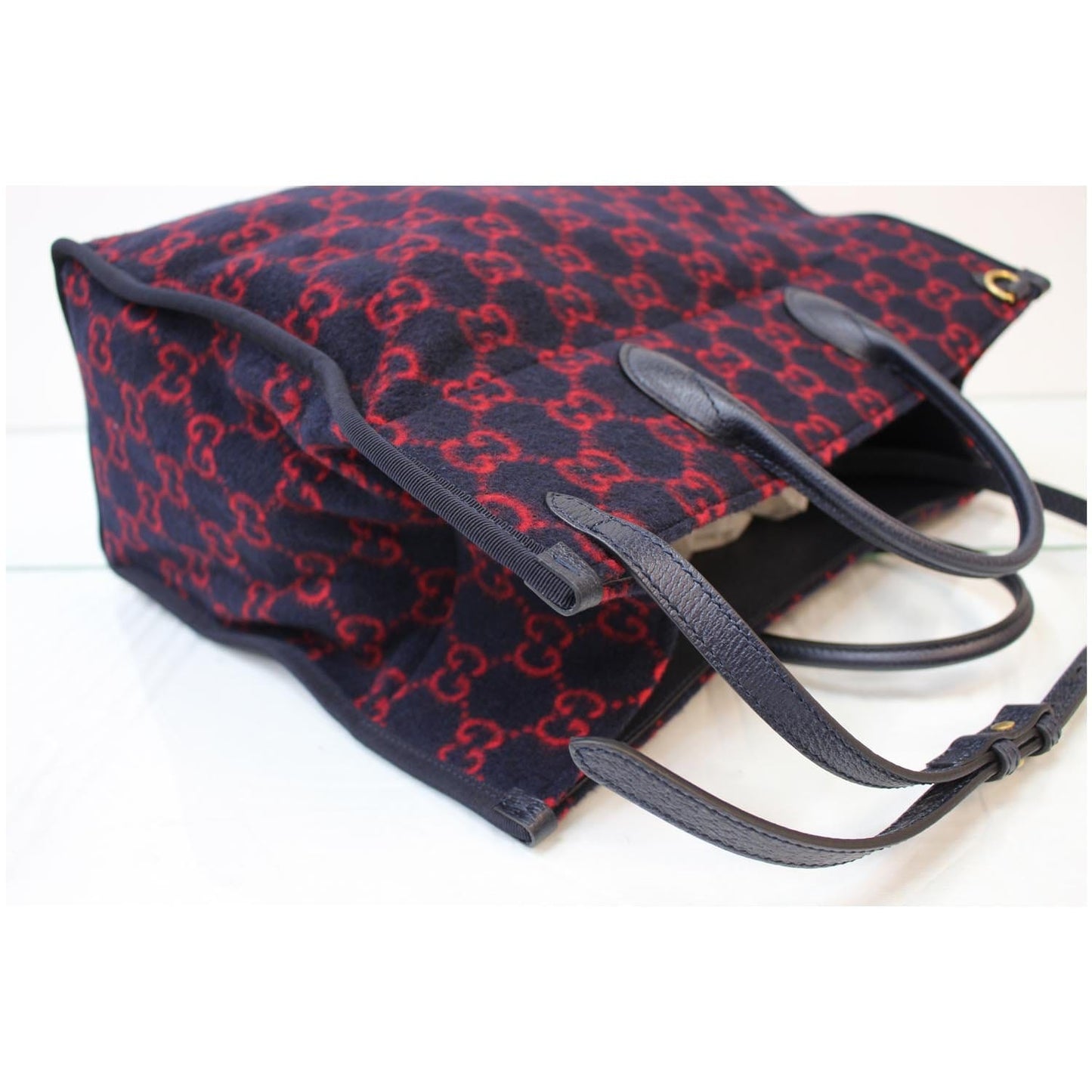 GUCCI GG Wool Tote Shoulder Bag Blue/Red 598169