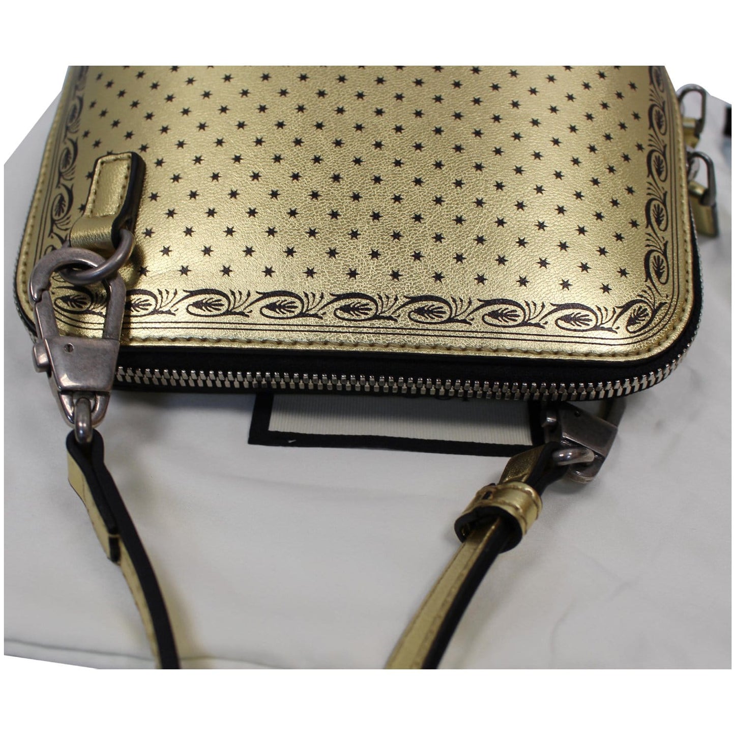 GUCCI Moon Steller Guccy Leather Crossbody Bag Gold