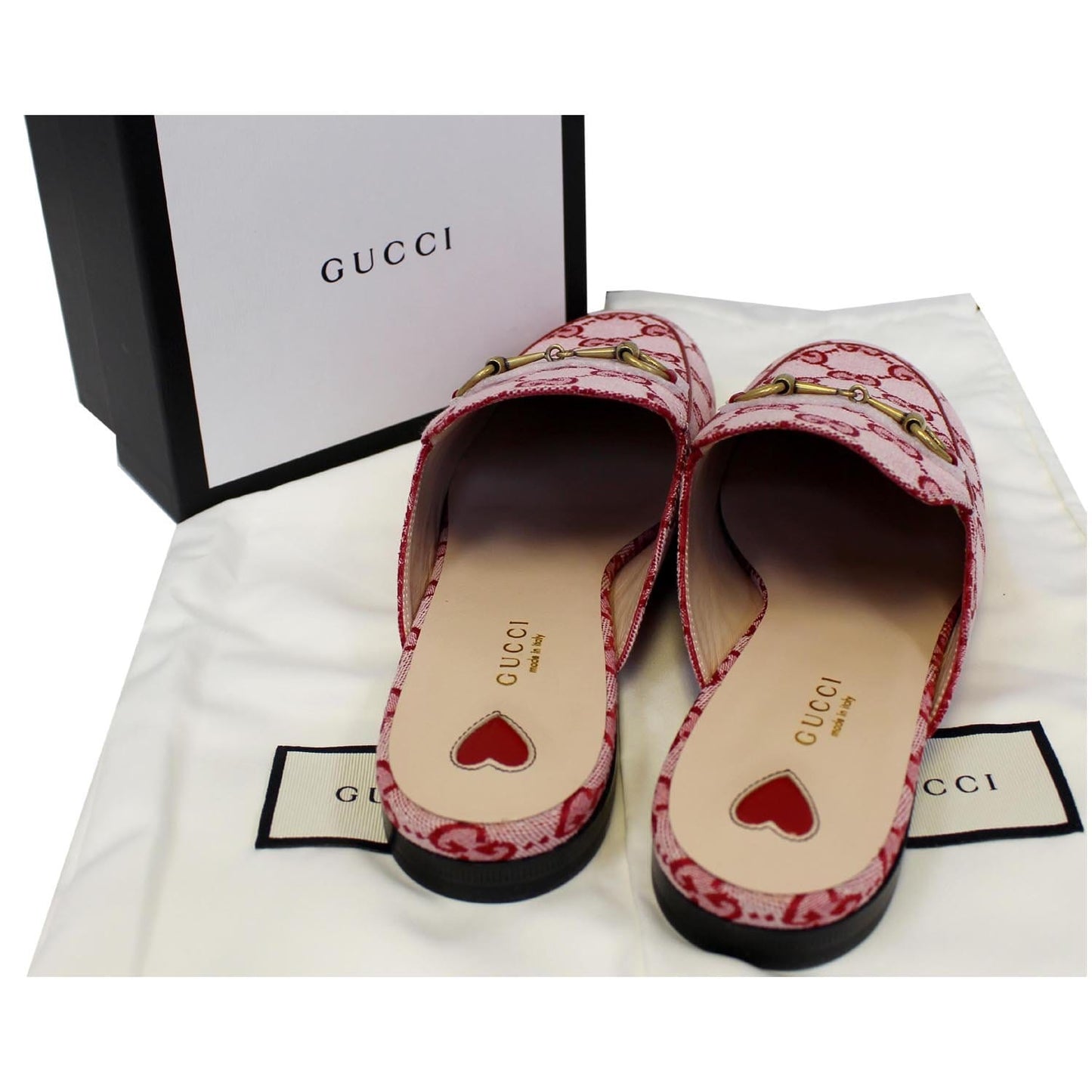 GUCCI Princetown GG Canvas Horsebit Slippers Red US 9