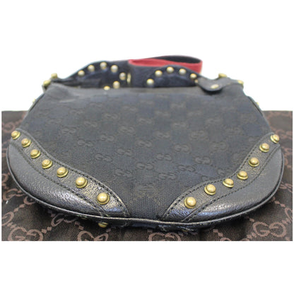 Gucci Pelham Small GG Canvas Studded Shoulder Bag Black