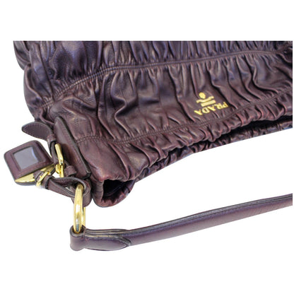 PRADA Gaufre Nappa Leather Hobo Bag Brown