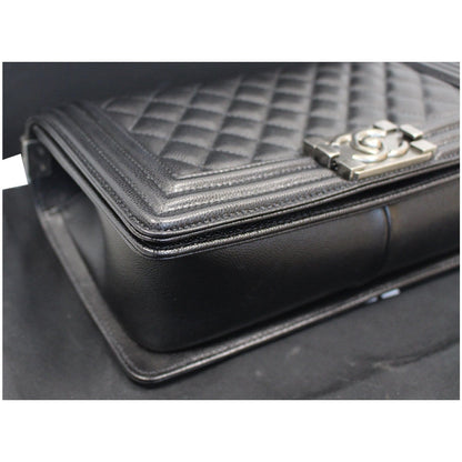 CHANEL Medium Boy Quilted Caviar Leather Shoulder Bag Black