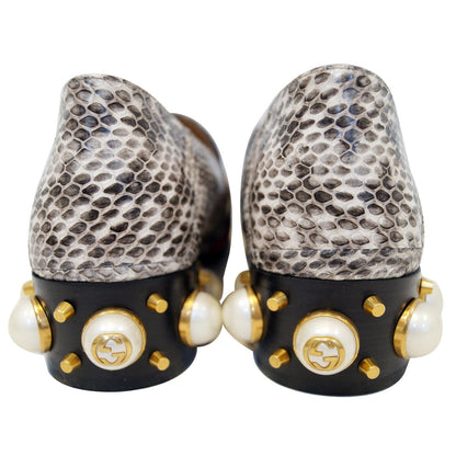 Gucci Mid-Heel GG Snakeskin Loafer Size US 7 Grey 423559 - Last Call