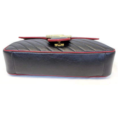 GUCCI GG Marmont Matelasse Leather Shoulder Bag Black/Red 443496