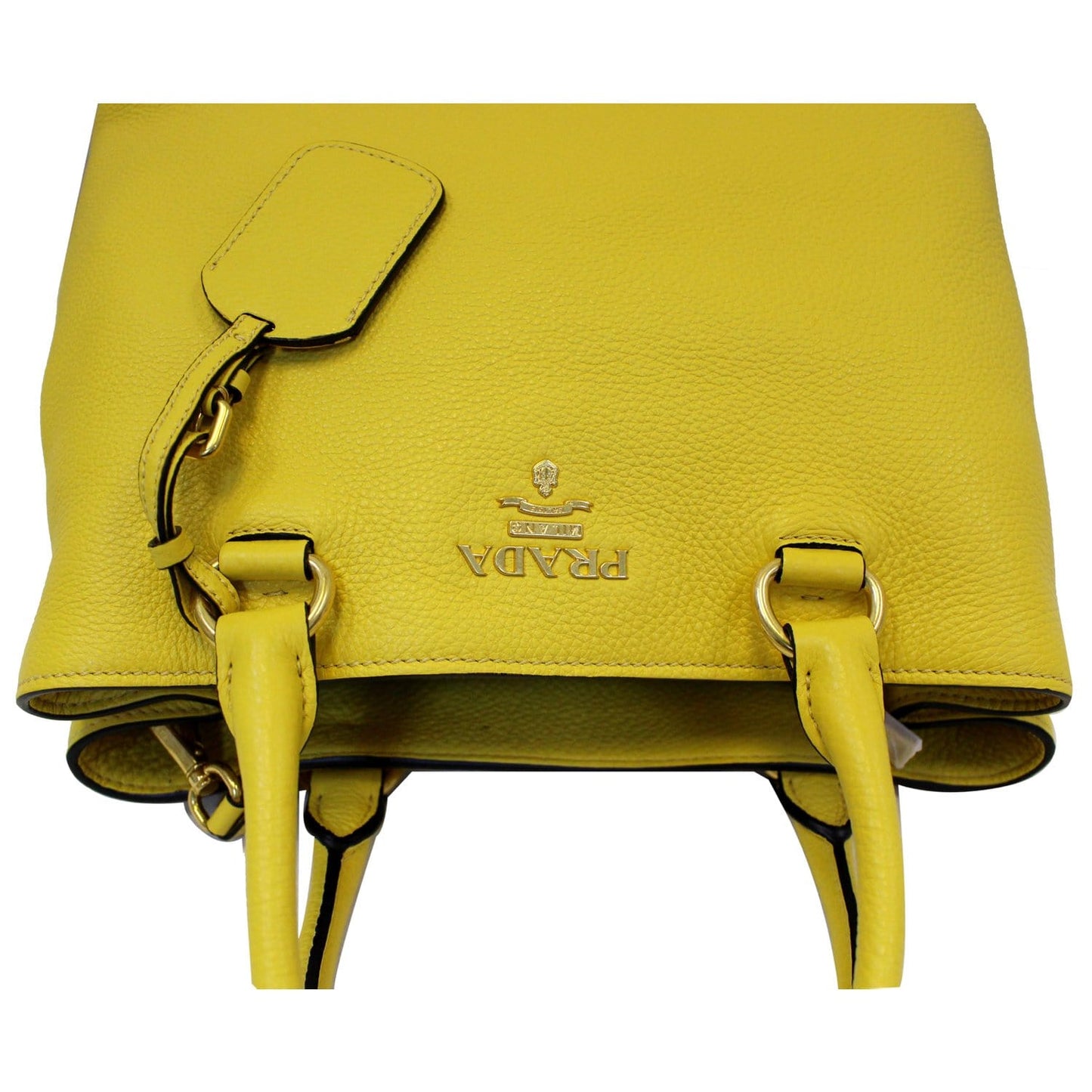PRADA Vitello Phenix Leather Tote Bag Yellow - 25% OFF