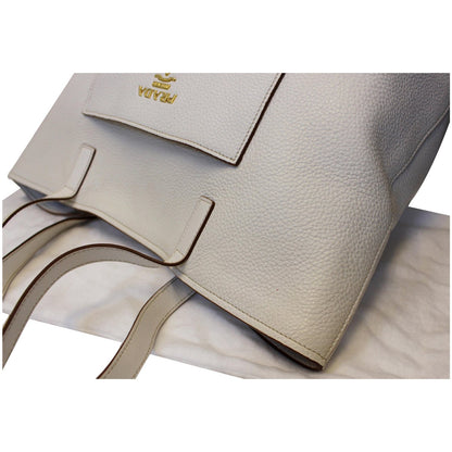 PRADA Large Vitello Daino Shopper Tote Bag White