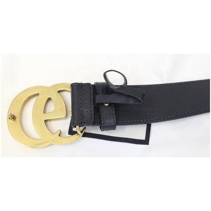GUCCI Double G Buckle Leather Belt Black Size 37