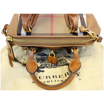 BURBERRY Blaze House Check and Leather Shoulder Bag Brown