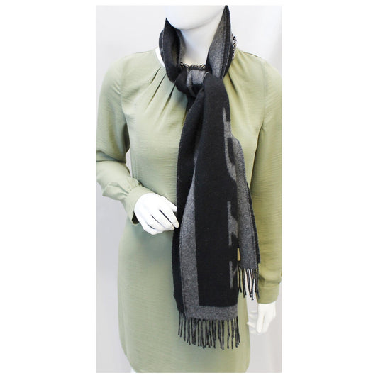 Burberry Logo Text Cashmere Scarf  Black/Grey