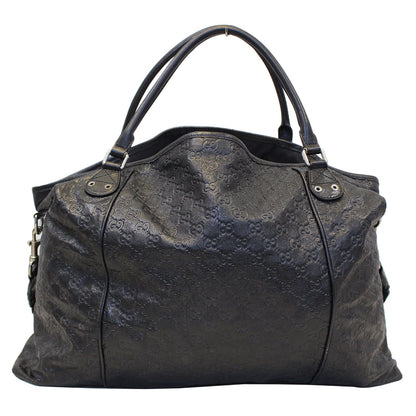 GUCCI Black Leather Signature Extra Large Tote Bag 189680