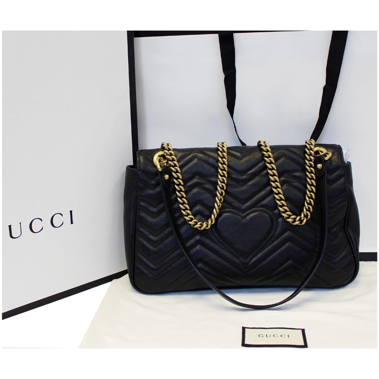 GUCCI GG Marmont Matelasse Leather Shoulder Bag Black 443496