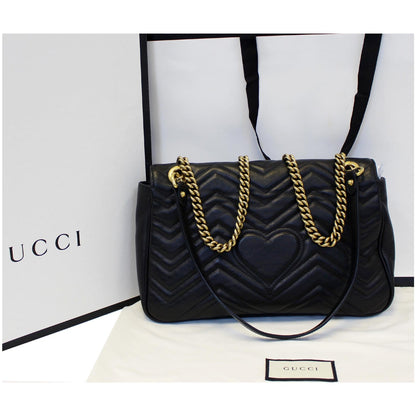 GUCCI GG Marmont Matelasse Leather Shoulder Bag Black 443496