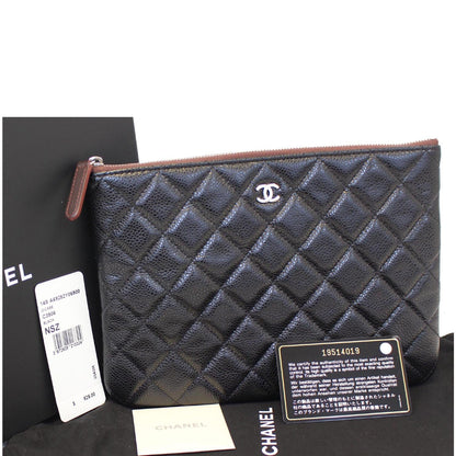 CHANEL Caviar Leather Large O-Case Zip Pouch Black