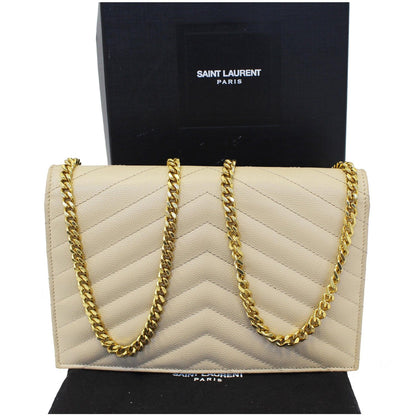 SAINT LAURENT Grain De Poudre Monogram Chain Wallet Powder