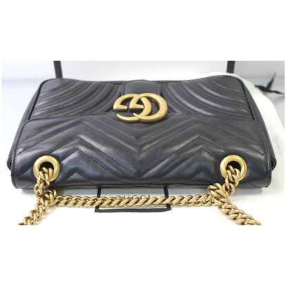 GUCCI GG Marmont Small Matelasse Leather Crossbody Bag Black 443497