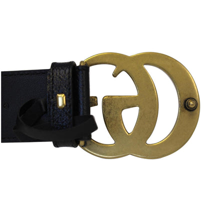 GUCCI Double G Buckle Leather Belt Black Size 41