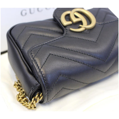 GUCCI GG Marmont Matelasse Leather Super Mini Crossbody Bag Black