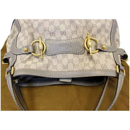 GUCCI Jockey Medium GG Canvas Monogram Tote Bag Beige 203546