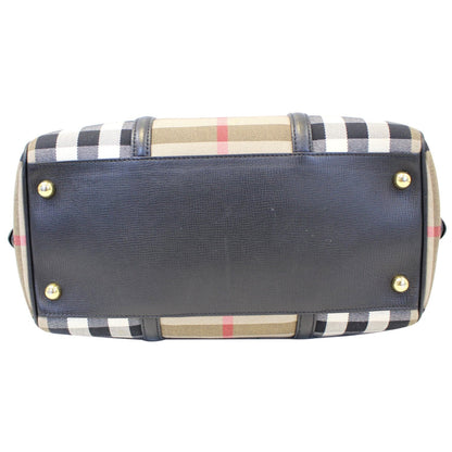 BURBERRY Alchester Medium House Check Satchel Bag Black/Beige