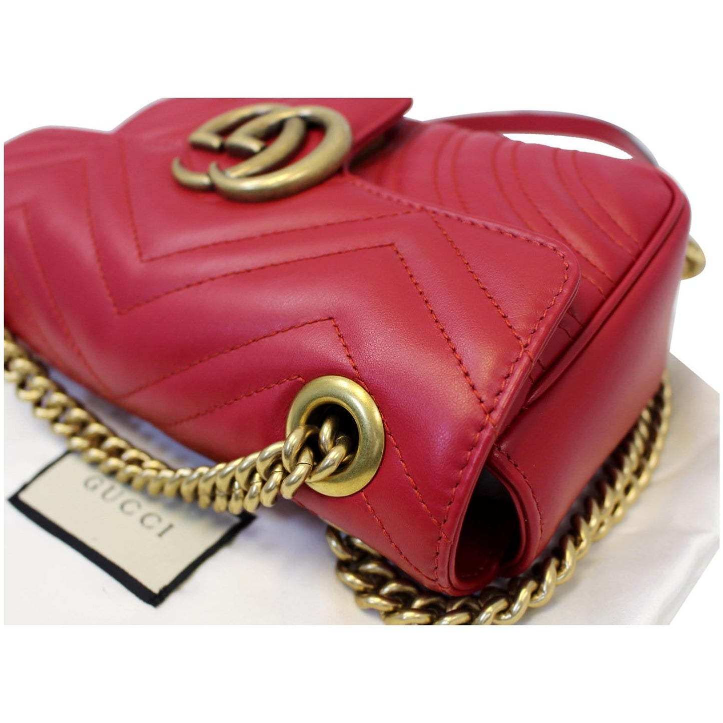 GUCCI GG Marmont Mini Leather Shoulder Crossbody Bag Red 446744