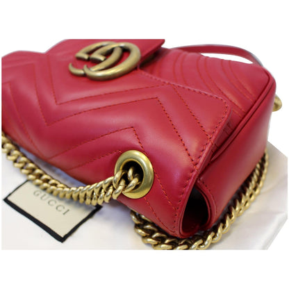 GUCCI GG Marmont Mini Leather Shoulder Crossbody Bag Red 446744